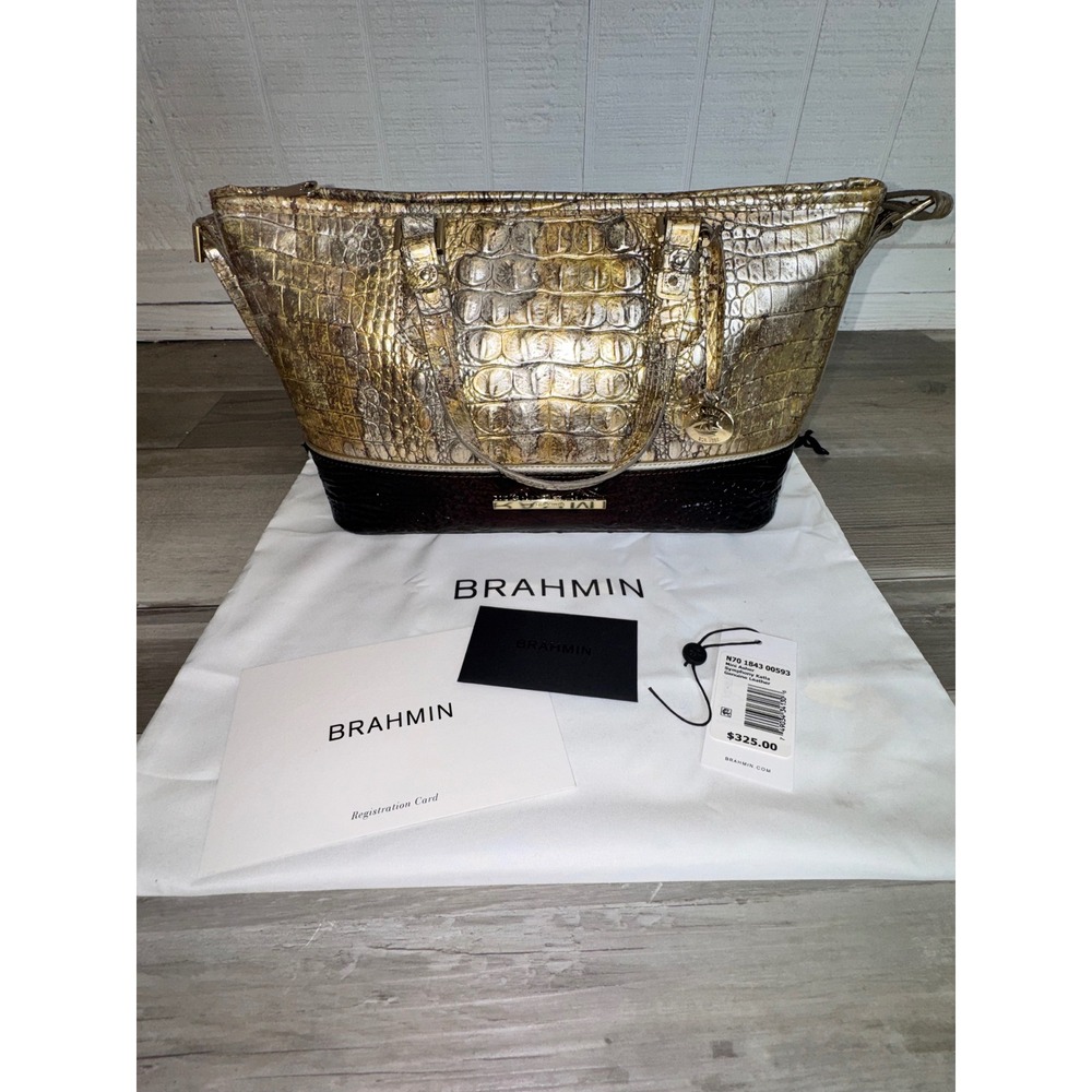 Brahmin Mini Asher Tote Women Gold Symphony Katla Croc Leather N70184300593 OS